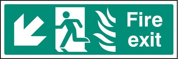 12086M Fire exit - arrow down left HTM Rigid Plastic (600x200mm) Safety Sign