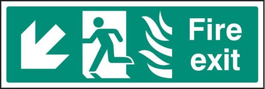 12086M Fire exit - arrow down left HTM Rigid Plastic (600x200mm) Safety Sign