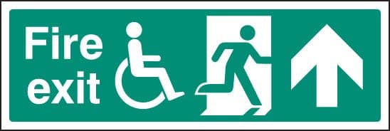 12091L Disabled fire exit arrow ahead Rigid Plastic (450x150mm) Safety Sign