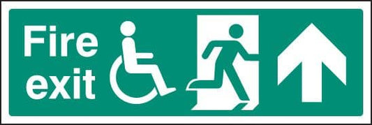 12091L Disabled fire exit arrow ahead Rigid Plastic (450x150mm) Safety Sign
