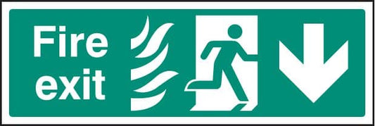 12092M Fire exit - arrow down HTM Rigid Plastic (600x200mm) Safety Sign