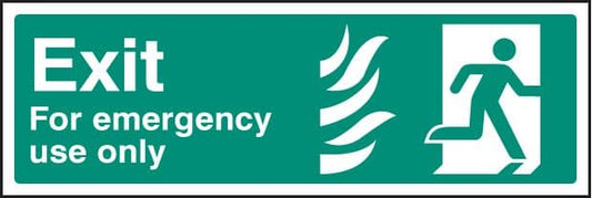 12108L Exit for emergency use only - right HTM Rigid Plastic (450x150mm) Safety Sign