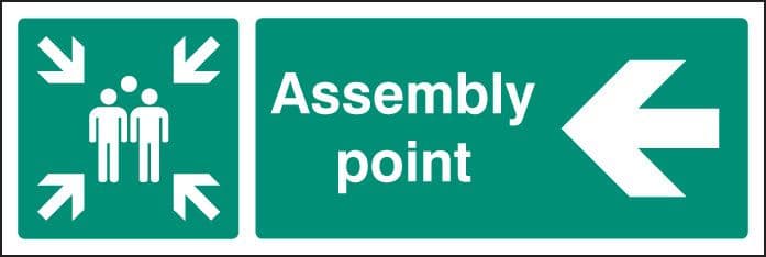 12142L Assembly point left Rigid Plastic (450x150mm) Safety Sign