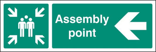 12142L Assembly point left Rigid Plastic (450x150mm) Safety Sign