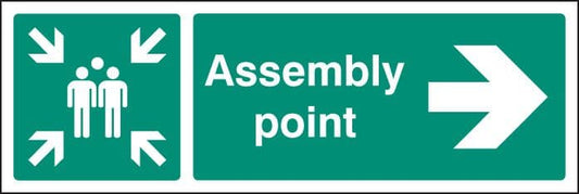 12143L Assembly point right Rigid Plastic (450x150mm) Safety Sign