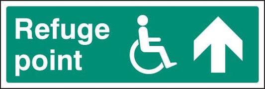 12146G Refuge point arrow on Rigid Plastic (300x100mm) Safety Sign