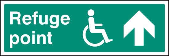 12146L Refuge point arrow on Rigid Plastic (450x150mm) Safety Sign