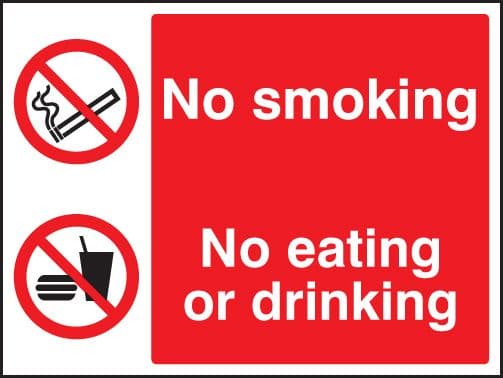 13012E No smoking, no eating, no drinking Rigid Plastic (200x150mm) Safety Sign