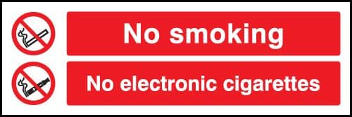 13086G No smoking No Electronic cigarettes   Rigid Plastic (300x100mm) Safety Sign