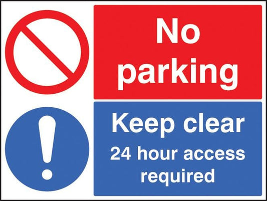 13211Q Keep clear 24 hour access required no parking Rigid Plastic (600x450mm) Safety Sign