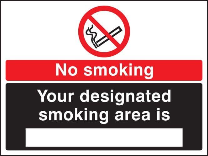 13246H No smoking designated smoking area is (white/black) Rigid Plastic (300x250mm) Safety Sign