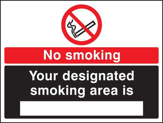 13246H No smoking designated smoking area is (white/black) Rigid Plastic (300x250mm) Safety Sign