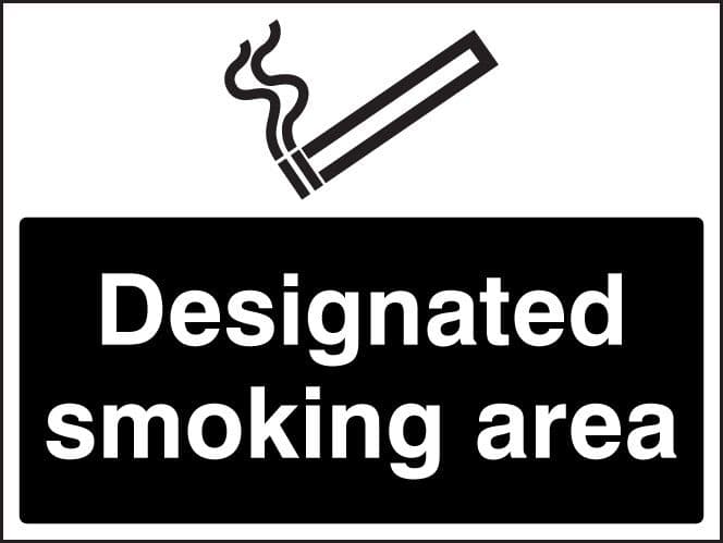 13247E Designated smoking area (white/black) Rigid Plastic (200x150mm) Safety Sign