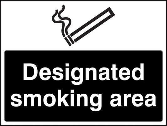 13247E Designated smoking area (white/black) Rigid Plastic (200x150mm) Safety Sign