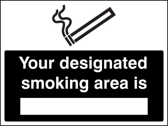13249K Your designated smoking area is (white/black) Rigid Plastic (400x300mm) Safety Sign