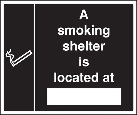 13250H Smoking shelter located at (white/black) Rigid Plastic (300x250mm) Safety Sign