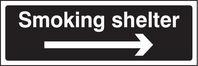 13256G Smoking shelter right arrow (white/black) Rigid Plastic (300x100mm) Safety Sign