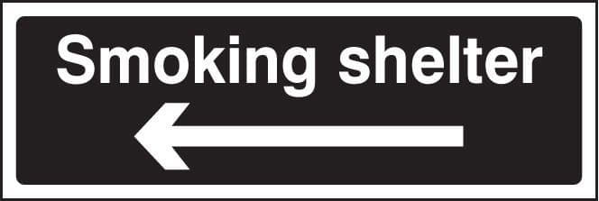 13257G Smoking shelter left arrow (white/black) Rigid Plastic (300x100mm) Safety Sign