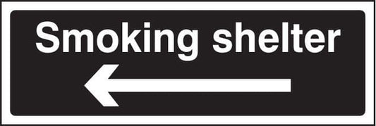 13257G Smoking shelter left arrow (white/black) Rigid Plastic (300x100mm) Safety Sign
