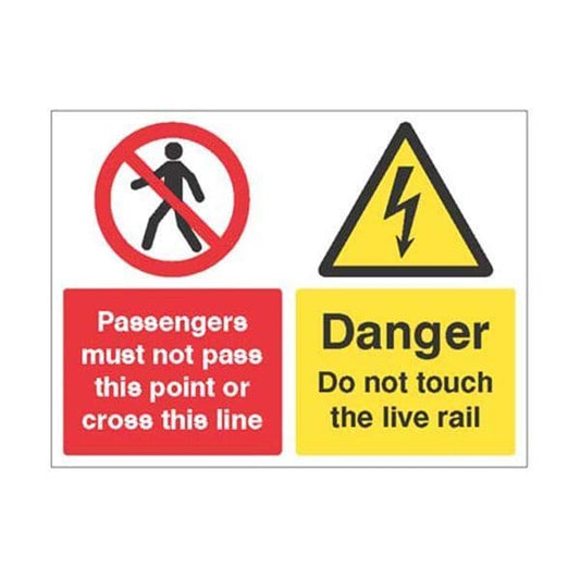 13261Q Passengers must not pass point or cross line do not touch live rail sign - Rigid (600x450mm)