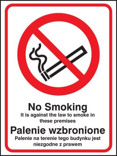 13302H No smoking it is against the law to smoke in premises (English/polish) Rigid PVC (300x250mm)