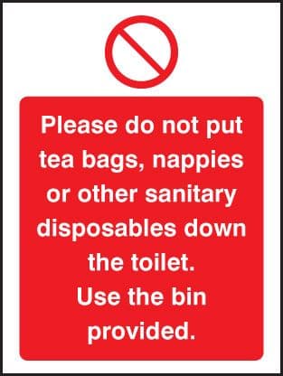 13629A Please do not put tea bags etc down toilet use bins provided Rigid Plastic (100x75mm)