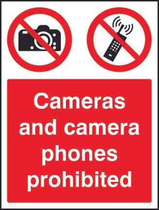 13643K Cameras and camera phones prohibited Rigid Plastic (400x300mm) Safety Sign