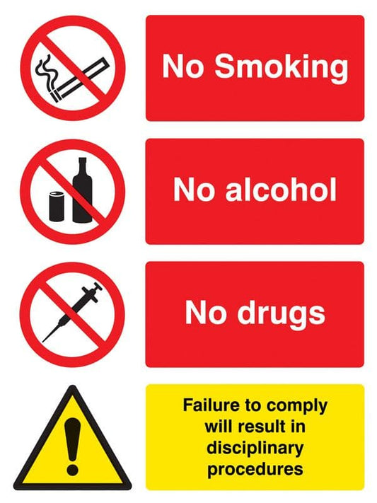 13668E No smoking, alcohol, drugs.  Failure to comply... Rigid Plastic (200x150mm)