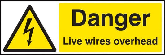 14018M Danger live wires overhead Rigid Plastic (600x200mm) Safety Sign