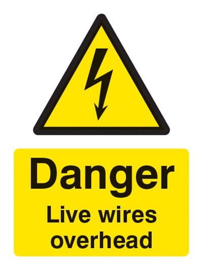 14018P Danger live wires overhead Rigid Plastic (600x400mm) Safety Sign