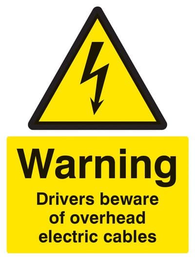 14021P Warning drivers beware overhead cables Rigid Plastic (600x400mm) Safety Sign