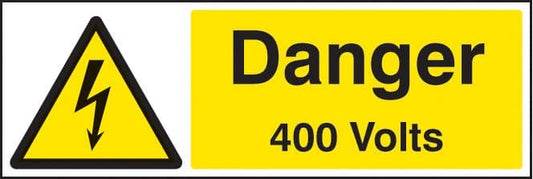 14022G Danger 400 volts Rigid Plastic (300x100mm) Safety Sign