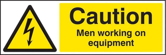 14025G Caution men working on equipment Rigid Plastic (300x100mm) Safety Sign