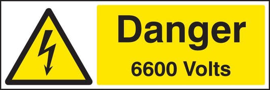 14031G Danger 6600 volts Rigid Plastic (300x100mm) Safety Sign