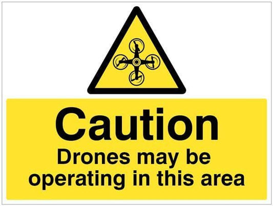 14067K Caution Drones may be operating in this area Safety Sign