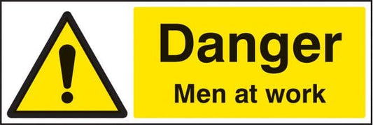 14201M Danger men at work Rigid Plastic (600x200mm) Safety Sign