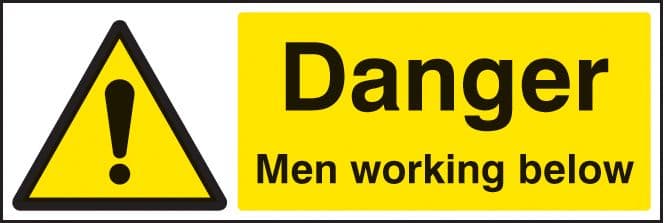 14203G Danger men working below Rigid Plastic (300x100mm) Safety Sign