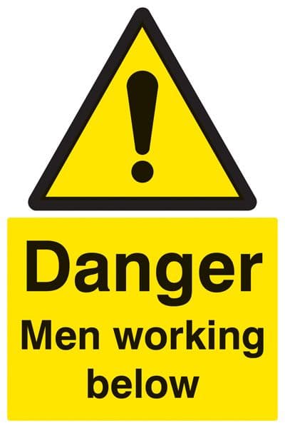 14203P Danger men working below Rigid Plastic (600x400mm) Safety Sign