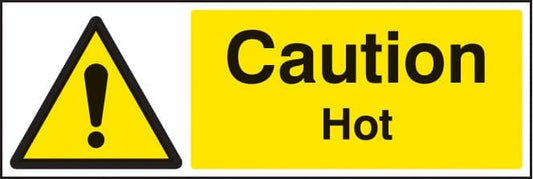 14208M Caution hot Rigid Plastic (600x200mm) Safety Sign