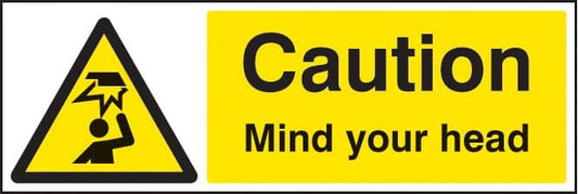 14216G Caution mind your head Rigid Plastic (300x100mm) Safety Sign