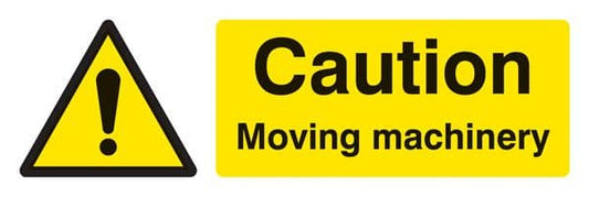 14226G Caution Moving machinery Rigid Plastic (300x100mm) Safety Sign