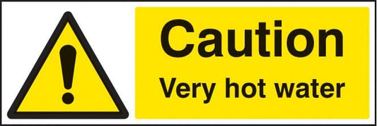 14236G Caution very hot water Rigid Plastic (300x100mm) Safety Sign