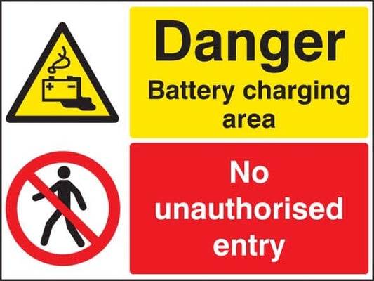 14242K Battery charging- no unauthorised entry Rigid Plastic (400x300mm) Safety Sign
