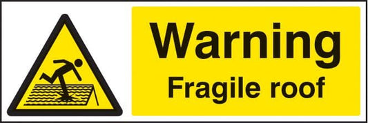 14261M Warning fragile roof Rigid Plastic (600x200mm) Safety Sign