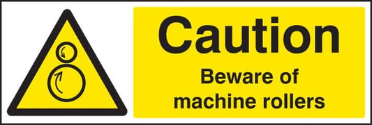 14263G Caution beware of machine rollers Rigid Plastic (300x100mm) Safety Sign