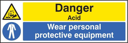 14266G Danger acid wear PPE Rigid Plastic (300x100mm) Safety Sign