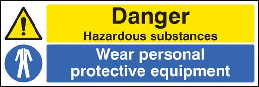 14268M Danger hazardous substances wear PPE Rigid Plastic (600x200mm) Safety Sign