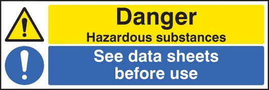 14269G Danger hazardous substances see data sheets Rigid Plastic (300x100mm) Safety Sign