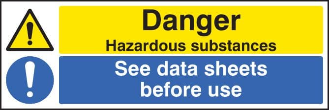 14269M Danger hazardous substances see data sheets Rigid Plastic (600x200mm) Safety Sign