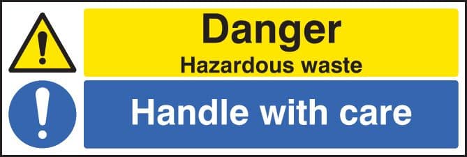 14290G Danger hazardous waste handle with care Rigid Plastic (300x100mm) Safety Sign